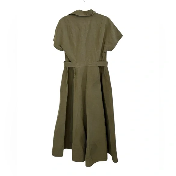 CO Cotton Linen Blend Elegant Olive Green Women's Dress Size M